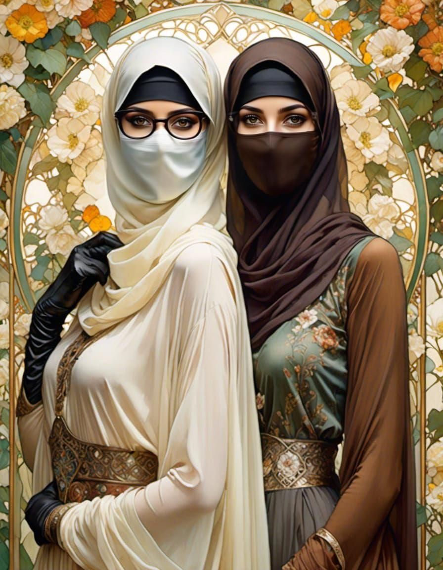 Niqabi Girls in Art Nouveau Style