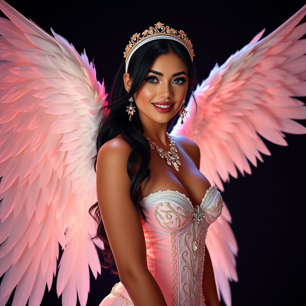 Elegant Woman with Wings in Art Nouveau Style