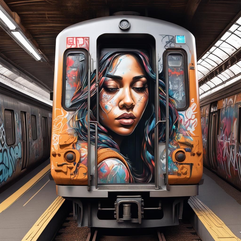 Graffiti Art: Woman's Face on Train
