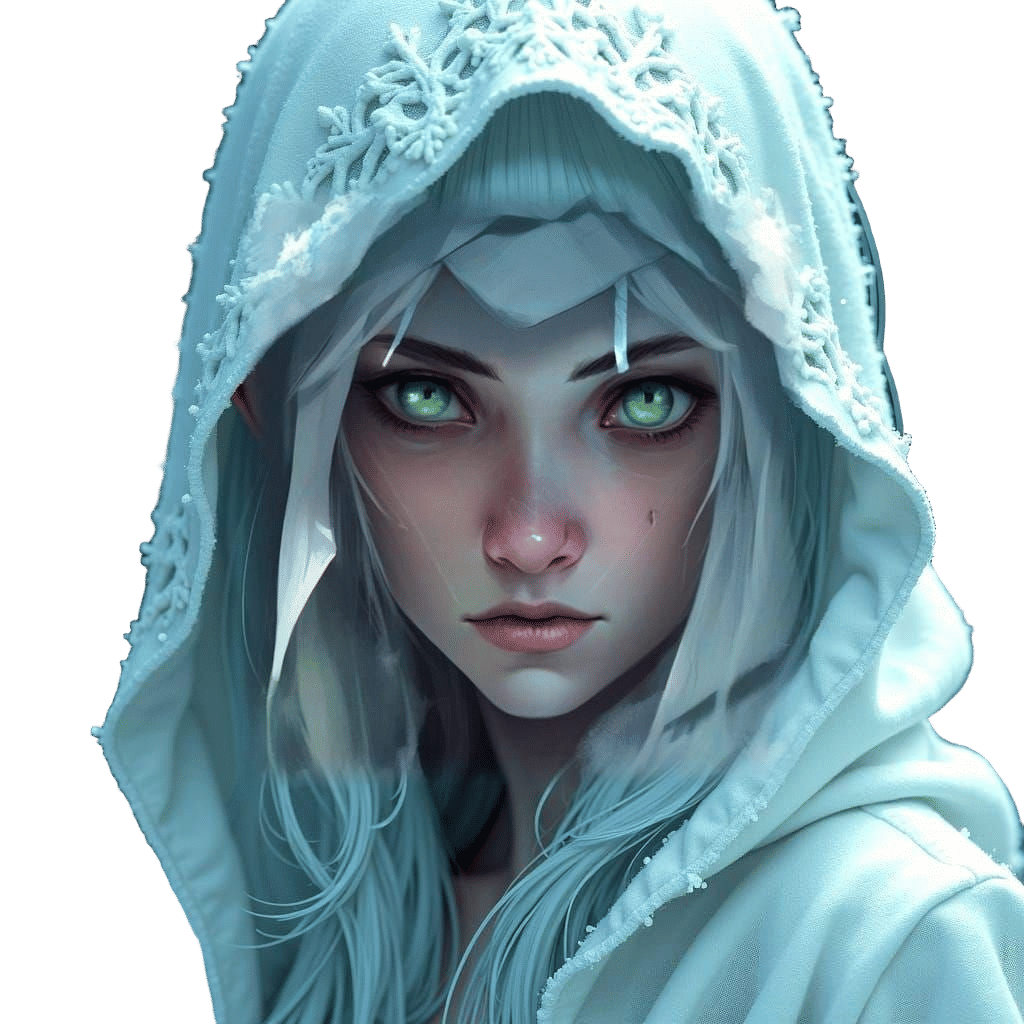 Winter Eladrin Elf Portrait in Anime Style