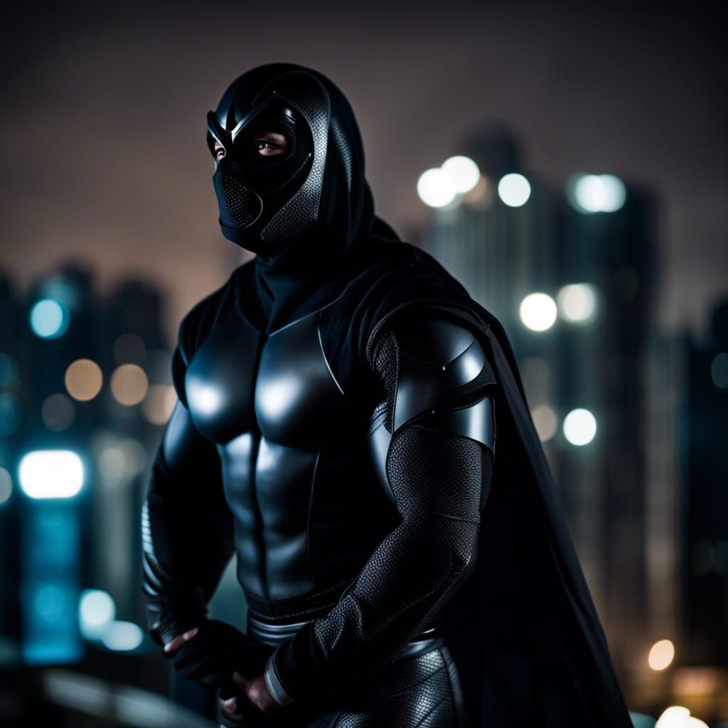 Indian Superheroine in Armored Suit on Rooftop