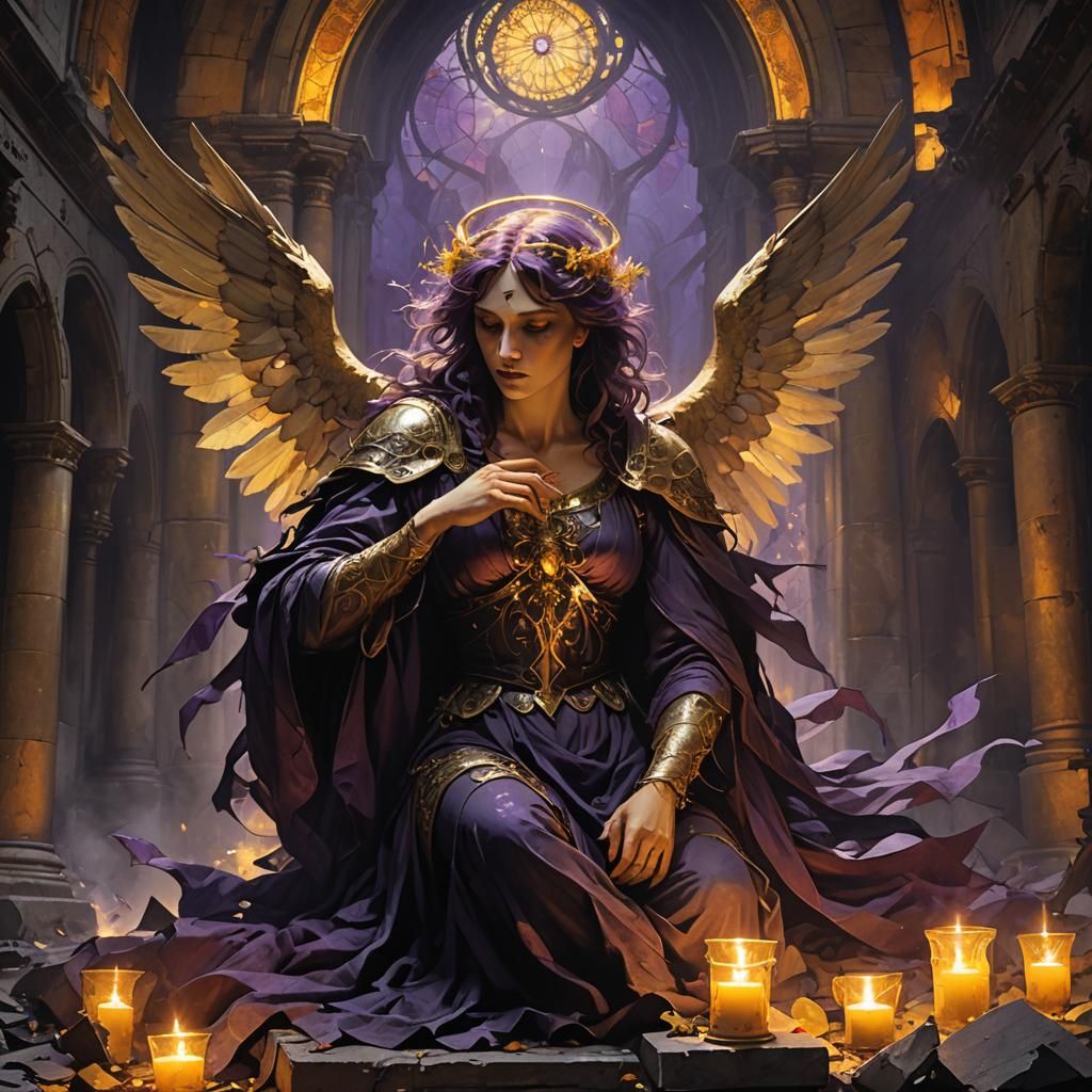 Fallen Angel in Gothic Cathedral, Dark Fantasy Art