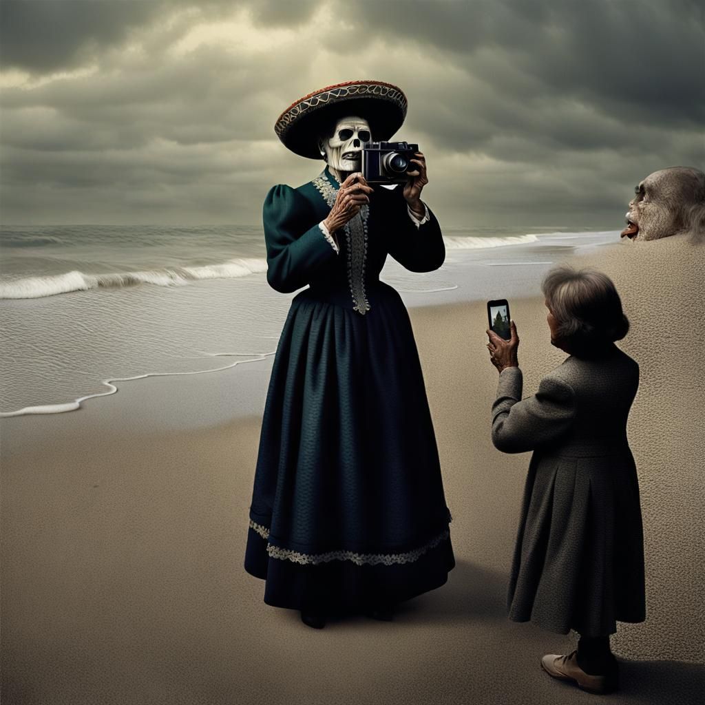 Eerie Beach Encounter: Photorealistic Shoreline Photo