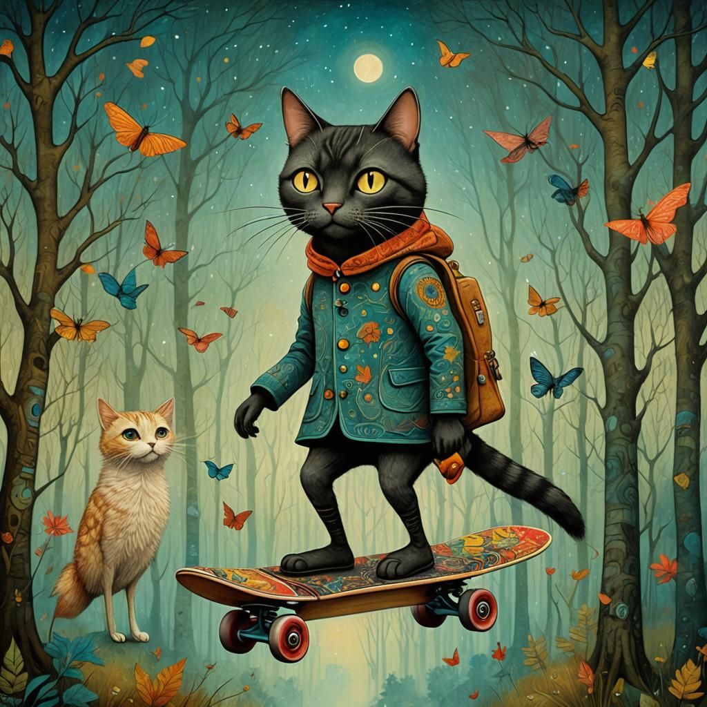 Dreamlike Woman-Cat in Art Brut Style