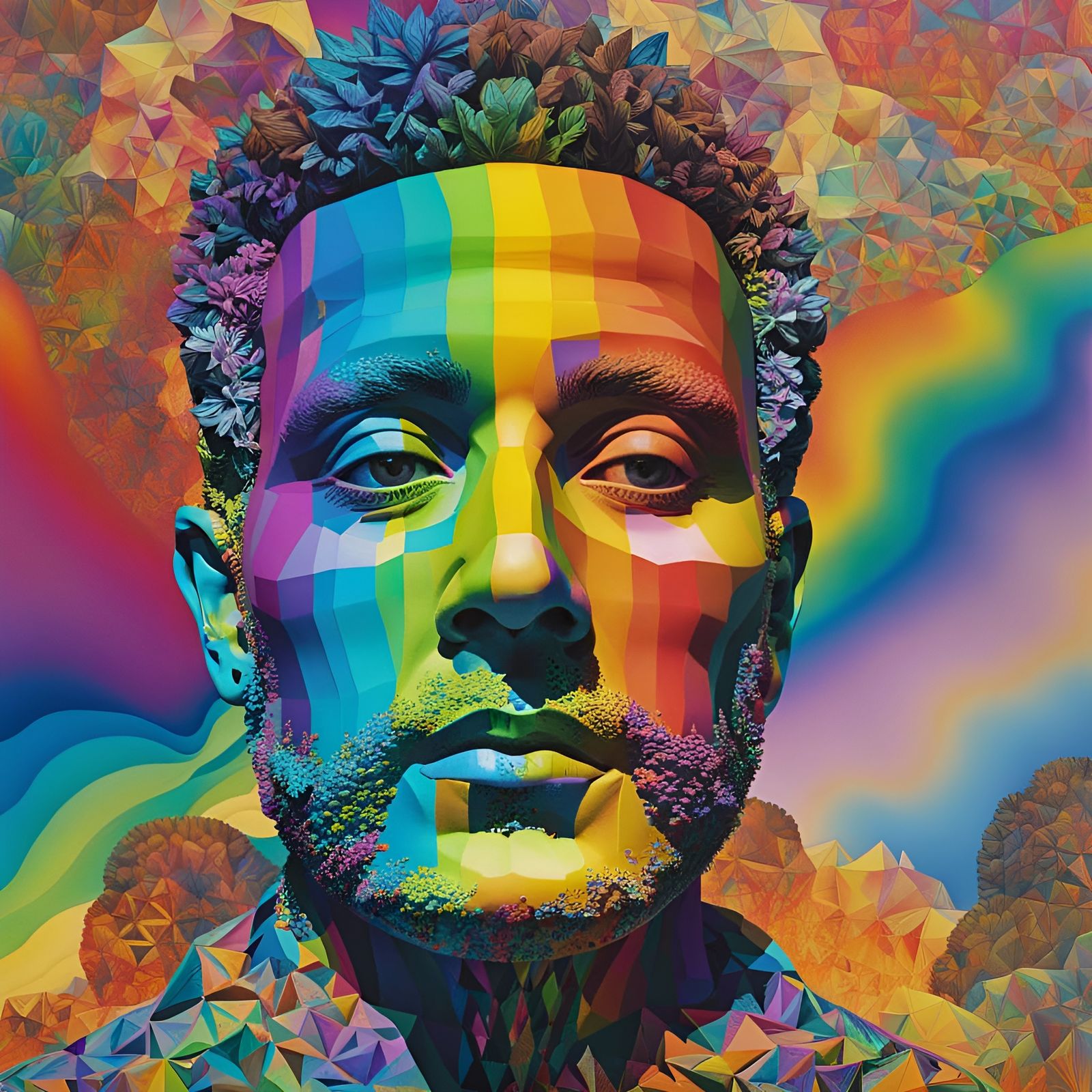 Psychedelic Fractal Portrait in Collage Style