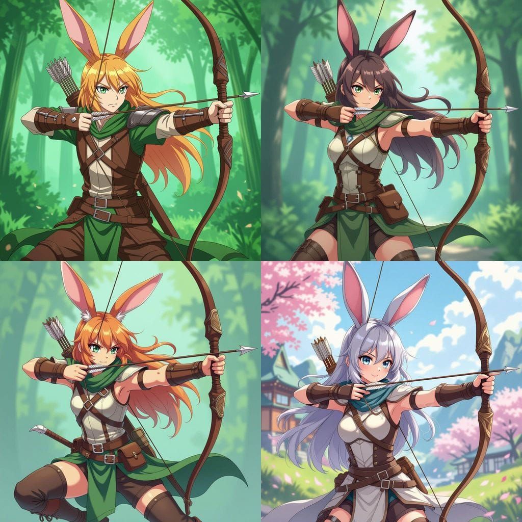 Rabbit-Eared Archer in Fantasy Shounen Anime Style