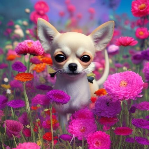 Adorable Chihuahua Puppy in a Flower Field