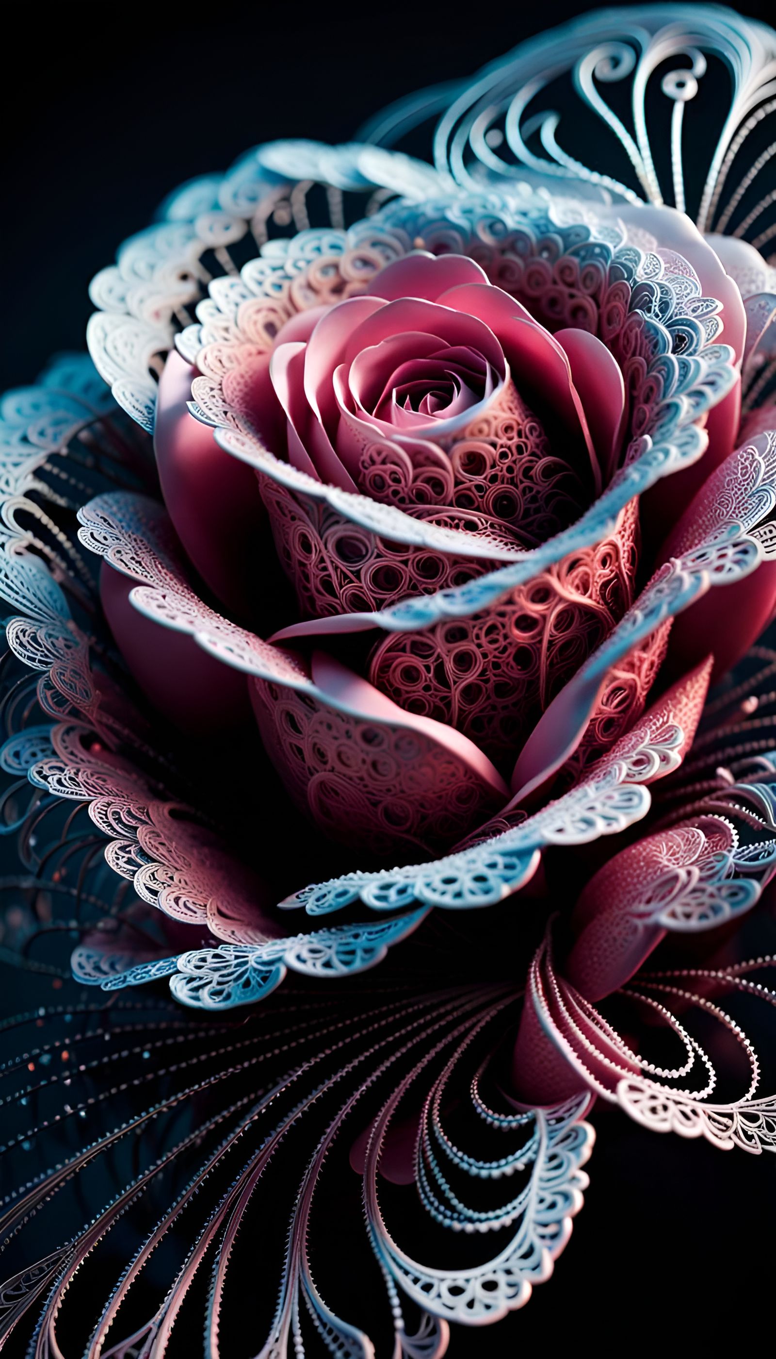 Filigree Lace Rose Macro Photograph with Glittering Details