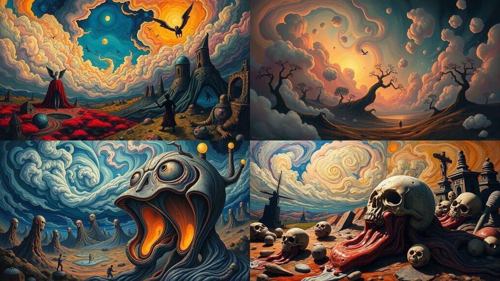 Surrealist Masterpiece in Vibrant, Distorted Landscape