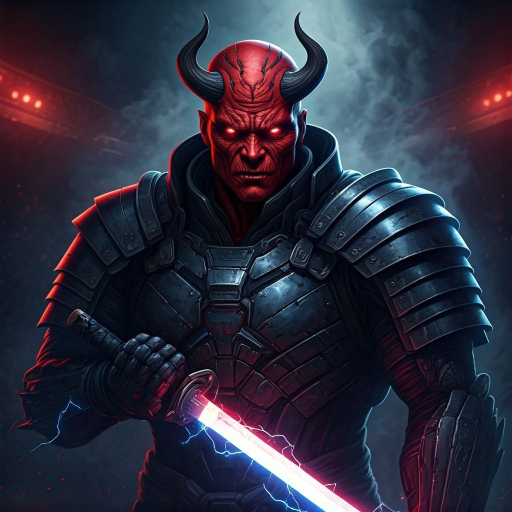 Demonic Samurai Warrior in Futuristic Armor