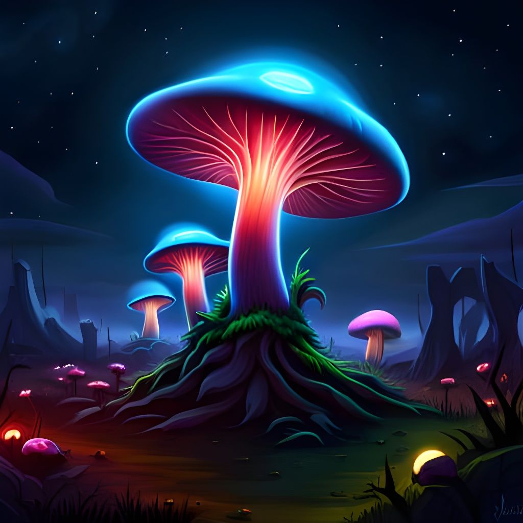 Glowing Neon Mushroom Monsters in Shroompunk Style
