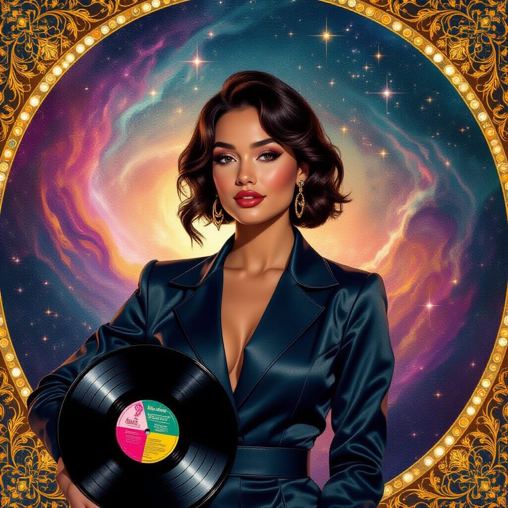 Cosmic Vinyl: A Photorealistic Afrofuturist Portrait