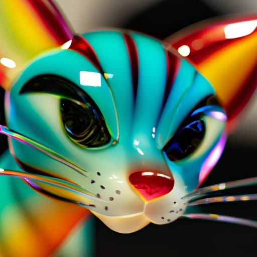 Colorful Glass Sculpture of a Tabby Cat