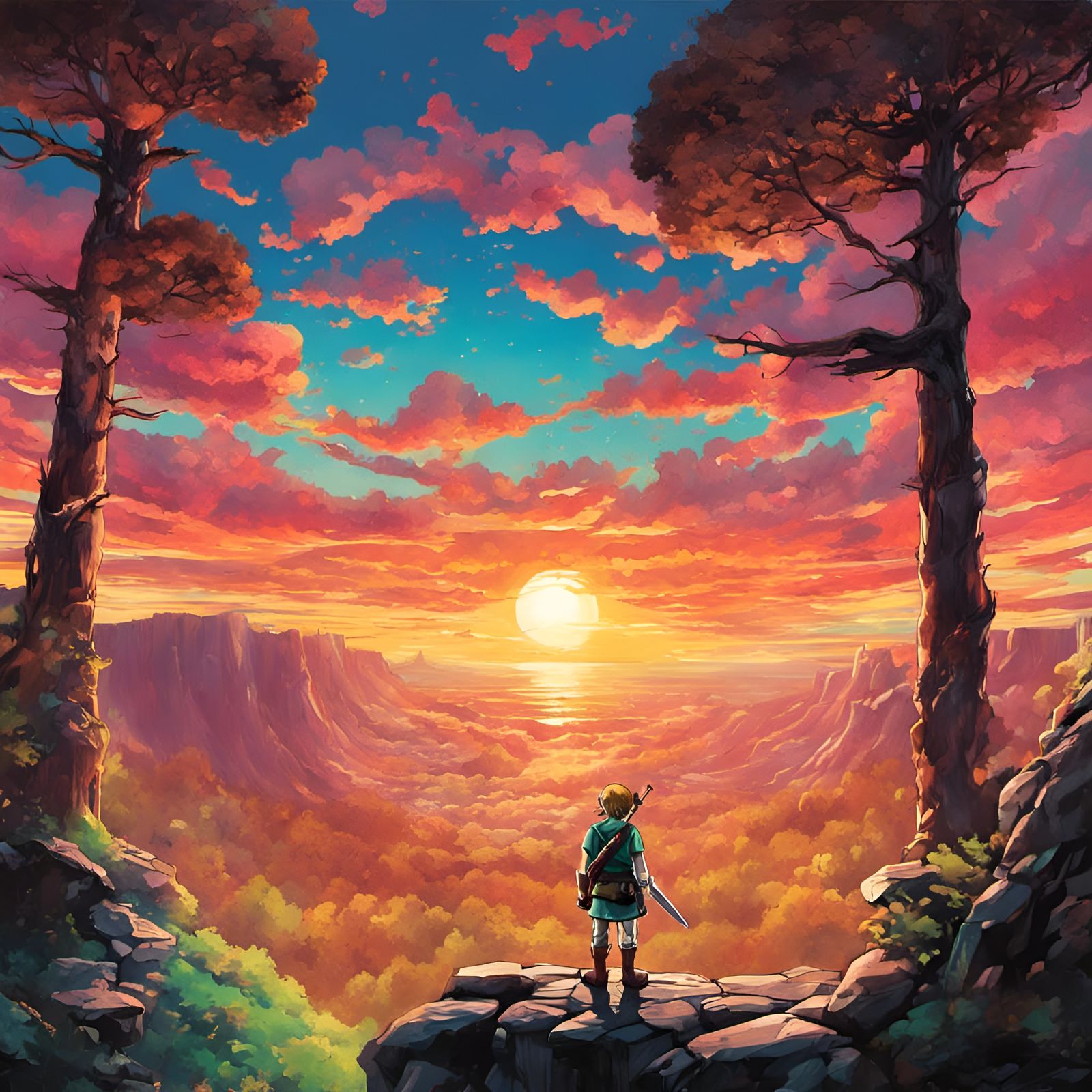 Link Gazing at Sunset as Graffiti Art