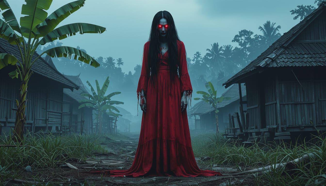 Eerie Kuntilanak Ghost in Abandoned Village