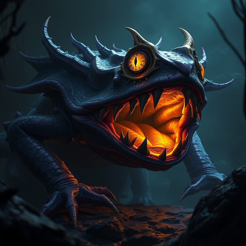 Froghemoth's Open Maw: A Dark Fantasy Scene