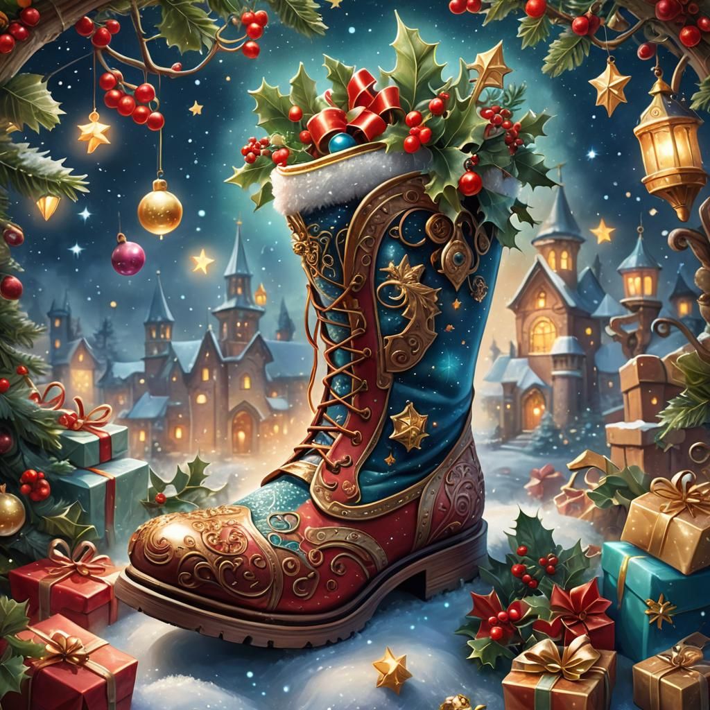 Whimsical Saint Nicholas Boot Filled with Enchanted Gifts in...