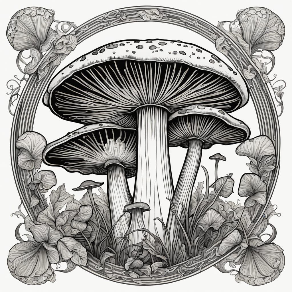 Elegant Art Nouveau Mushroom in Bloom