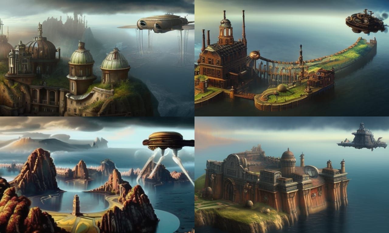 Round City-Island with Zeppelins in Classical Revival Style