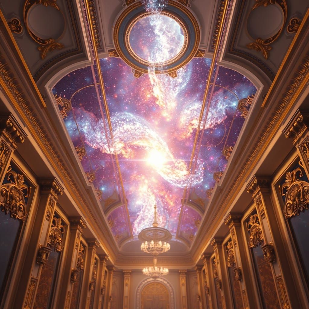 Golden Grand Galaxy Hallway with Crystal Accents