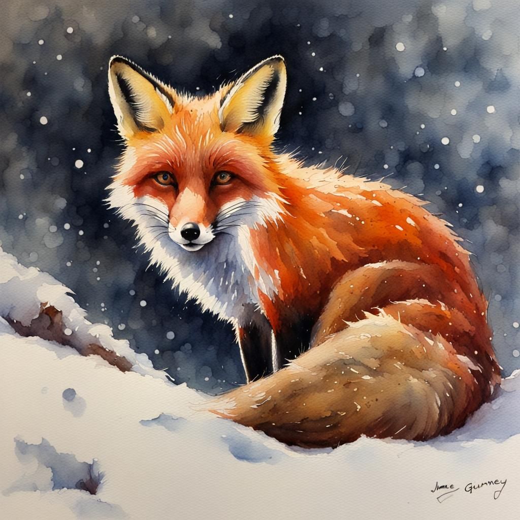 Festive Christmas Fox Watercolour Painting