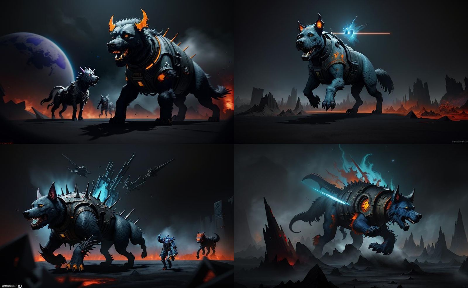 Hellhounds of Space in Abstract 3D Style