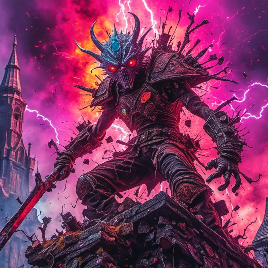 Dark Fantasy Warrior on Ruined Castle Wall