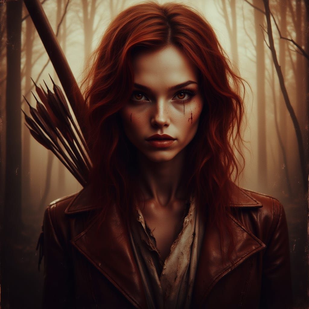 Goddess Archer with Fire Powers in Matte Painting Style