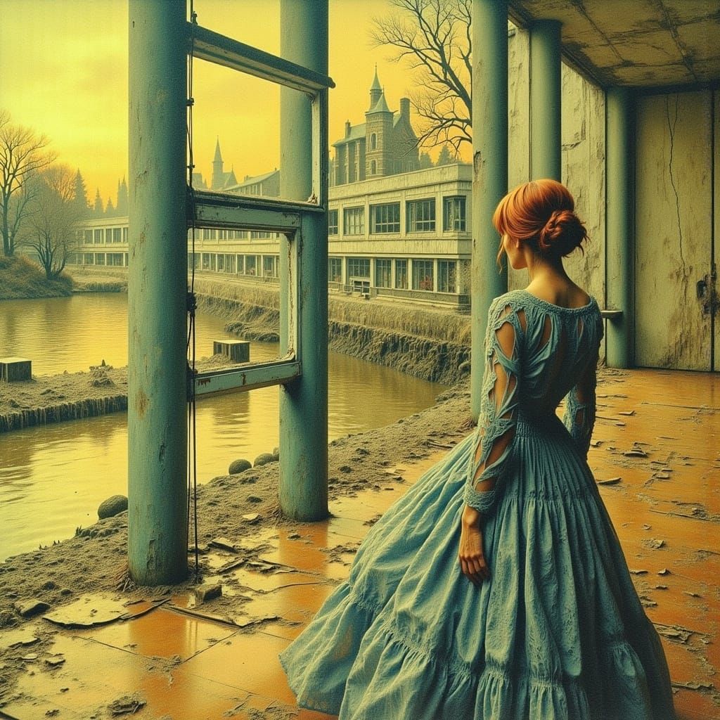 Woman at Window at Sunrise in CGI Style