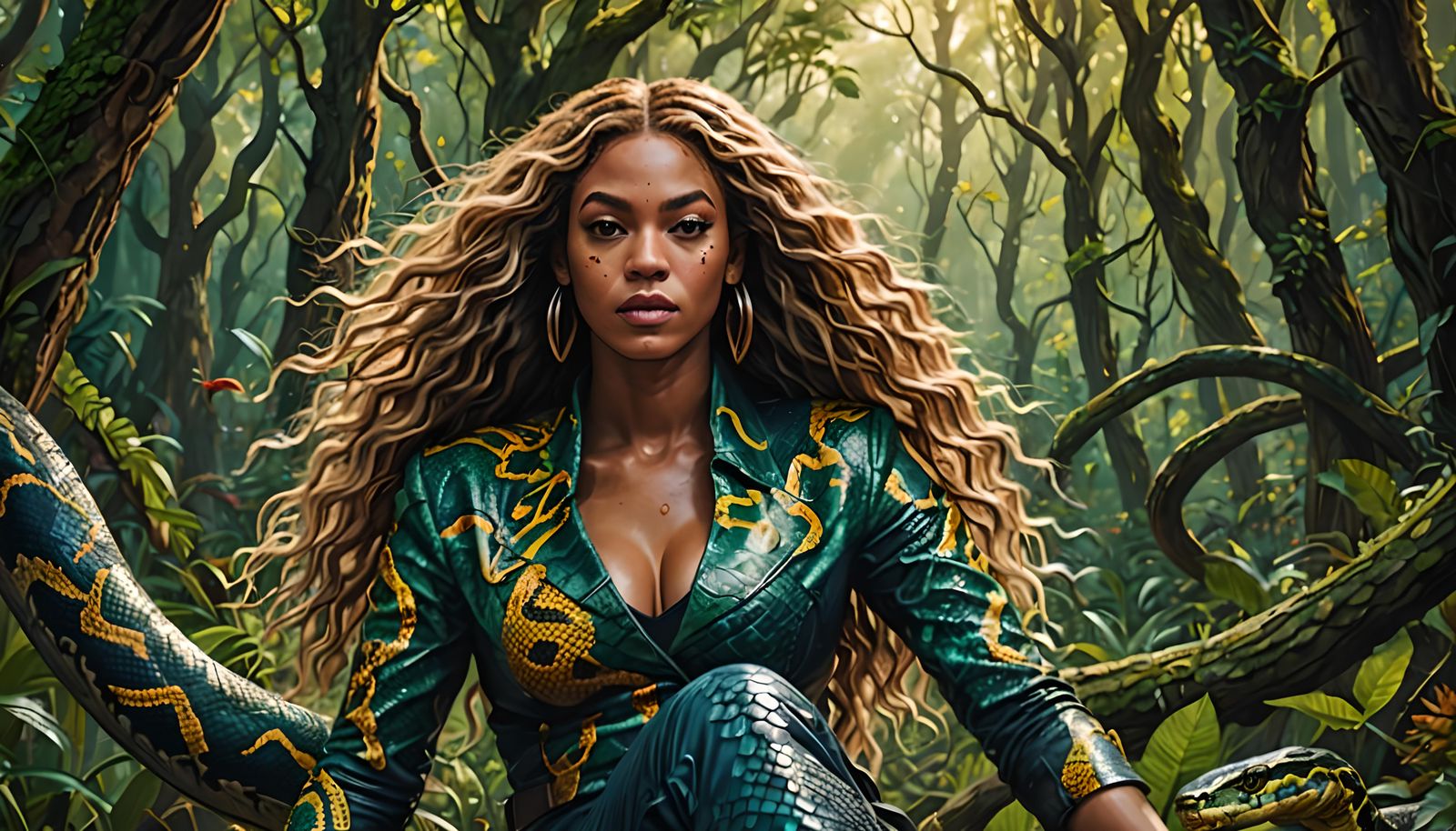 Beyoncé Snake Queen Portrait in Hyperrealistic Style