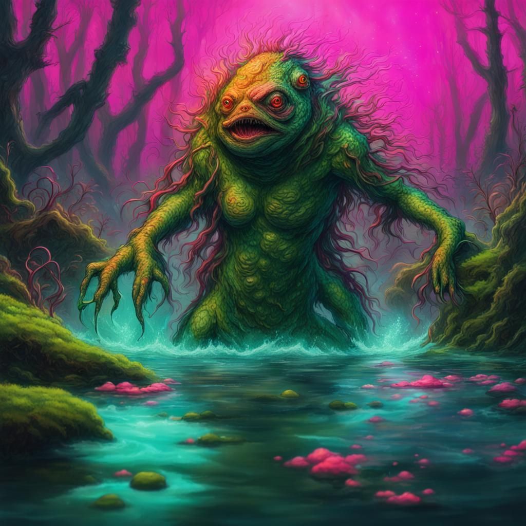 Mossy Swamp Monster Fight in Fantasycore Style