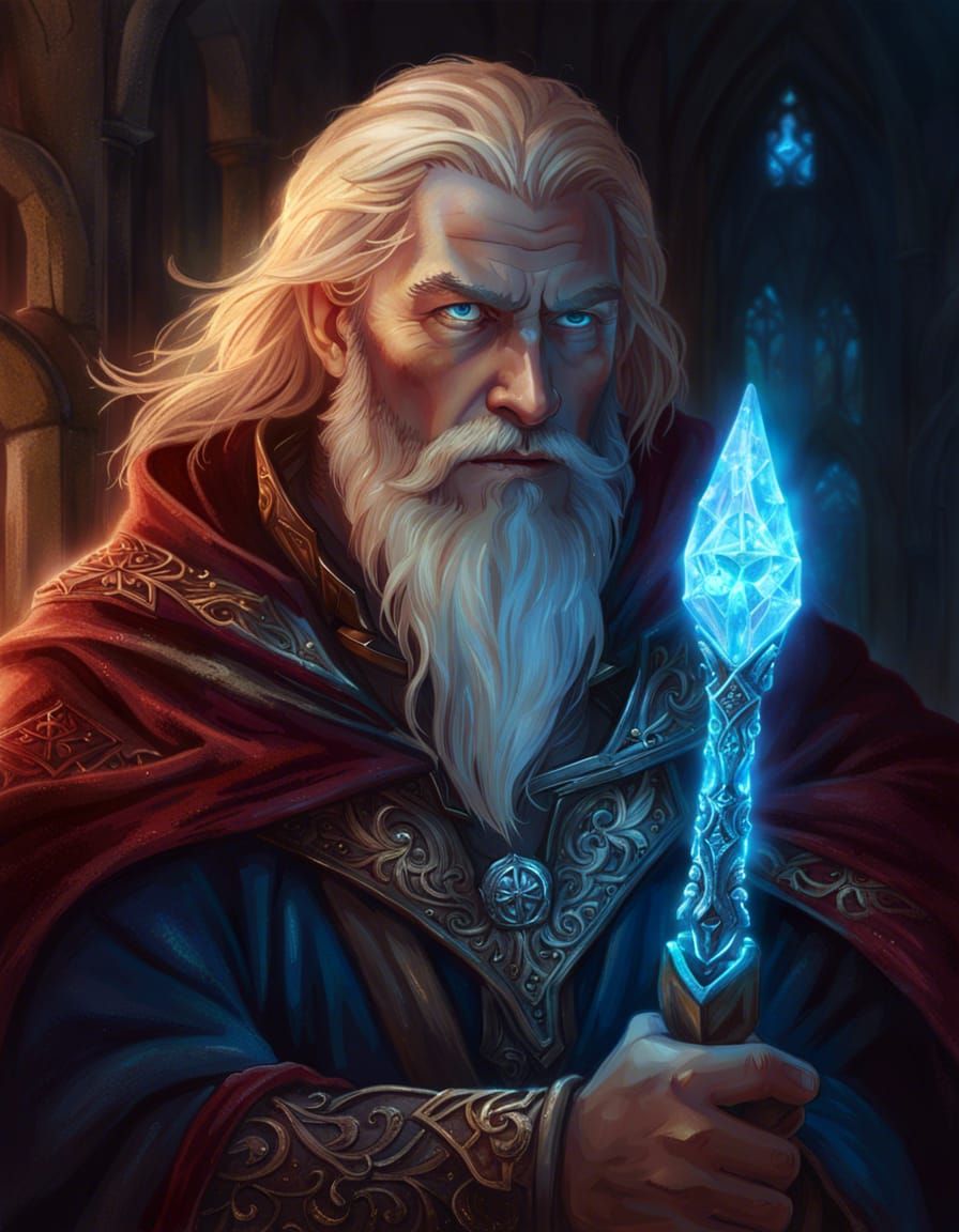 Fantasy Wizard Portrait with Glowing Crystal Staff