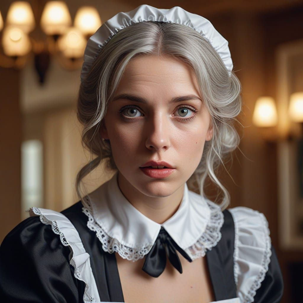 Ultrarealistic Portrait of a Silver-Haired Woman in French M...