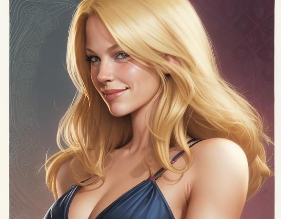 Blond Woman Winking in Comic Book Art Style
