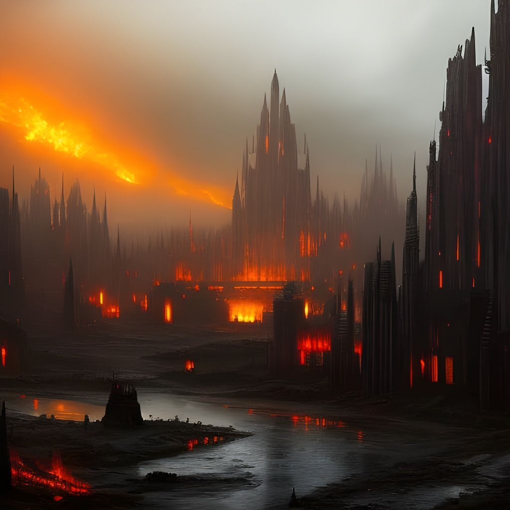 Dystopian Hellscape Concept Art in Dark Fantasy Style