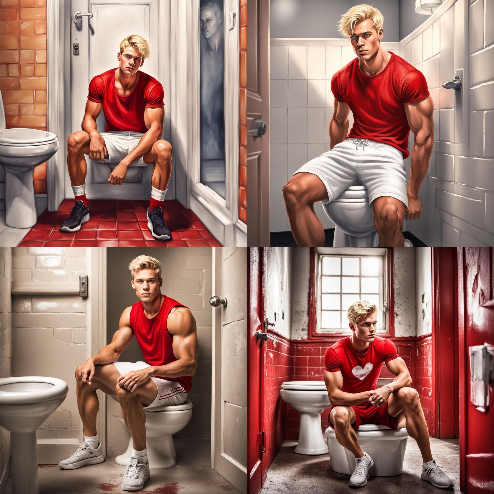 Photorealistic Man in Gritty Bathroom Stall