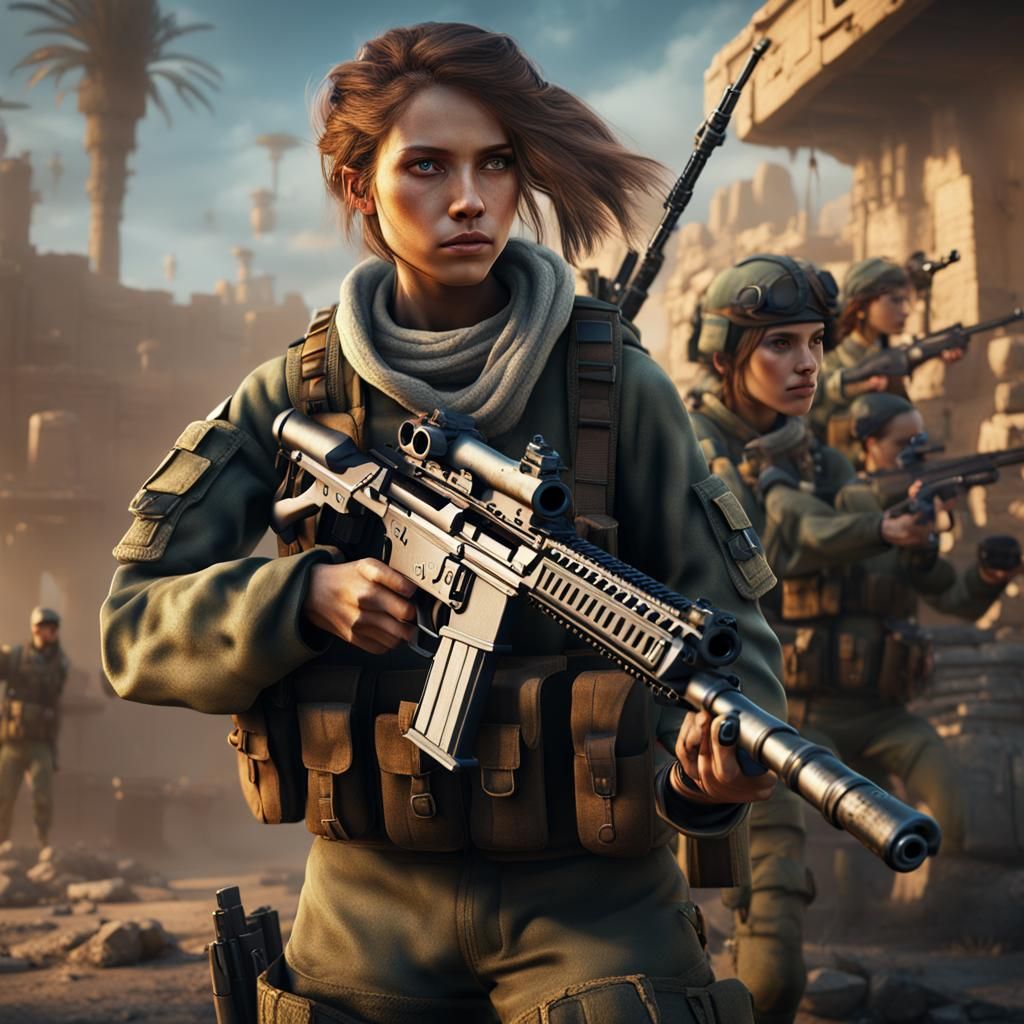 Israeli Soldier with Gun: Detailed Fantasy Concept Art
