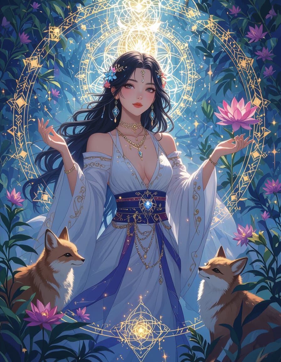 Anime Tarot Card Featuring Vegan Symbols