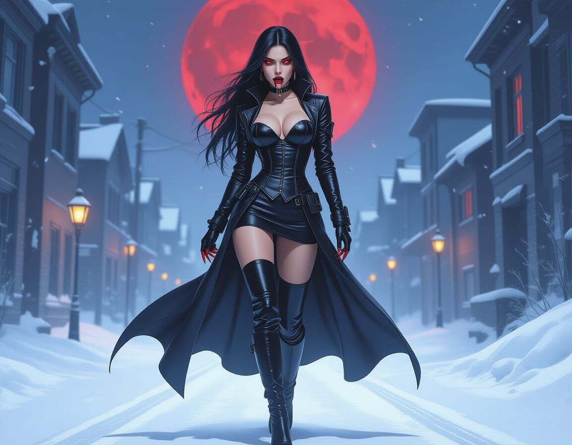 Beautiful Vampire Stalks Under a Blood Moon
