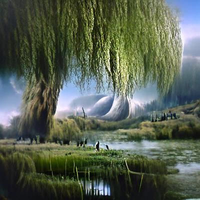 Dramatic Willow Tree Digital Matte Painting