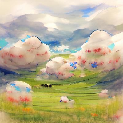 Gentle Meadows and Soft Clouds Landscape