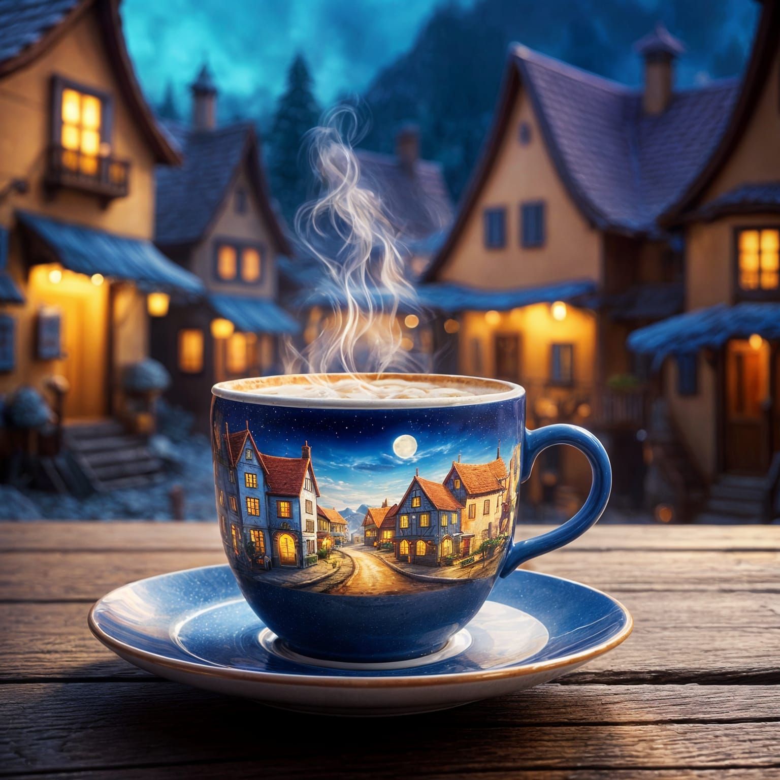 Miniature Village Inside Coffee Cup: Fantasy Concept Art