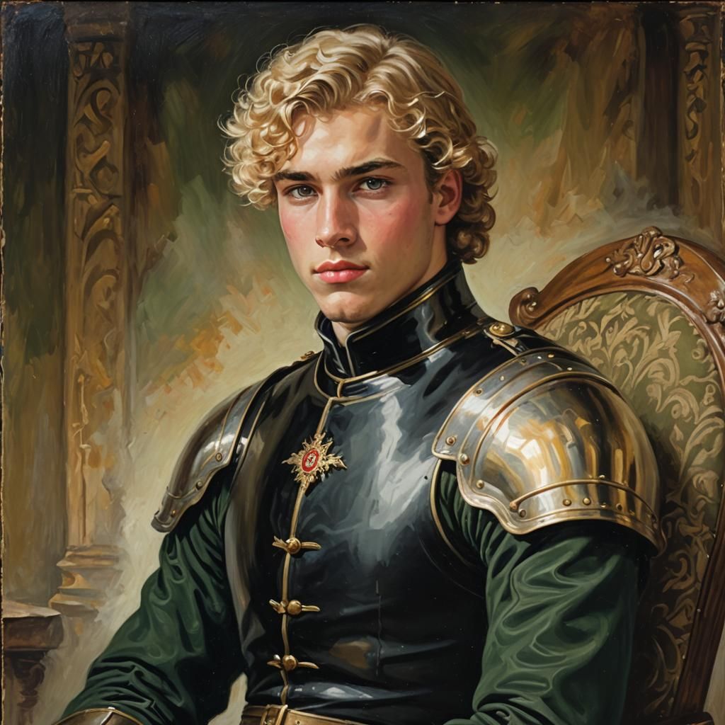 Handsome Medieval Nobleman in Armor, Pre-Raphaelite Oil Pain...