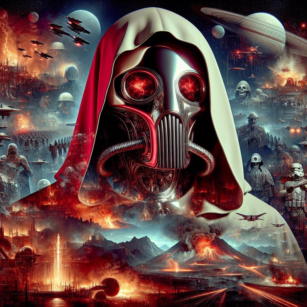 Surreal Sith Lord in Crimson Armor Dominates Apocalyptic Lan...