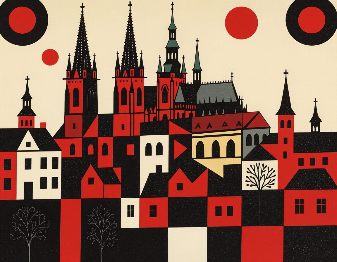 Expressionist Endpaper Design in Black and Red