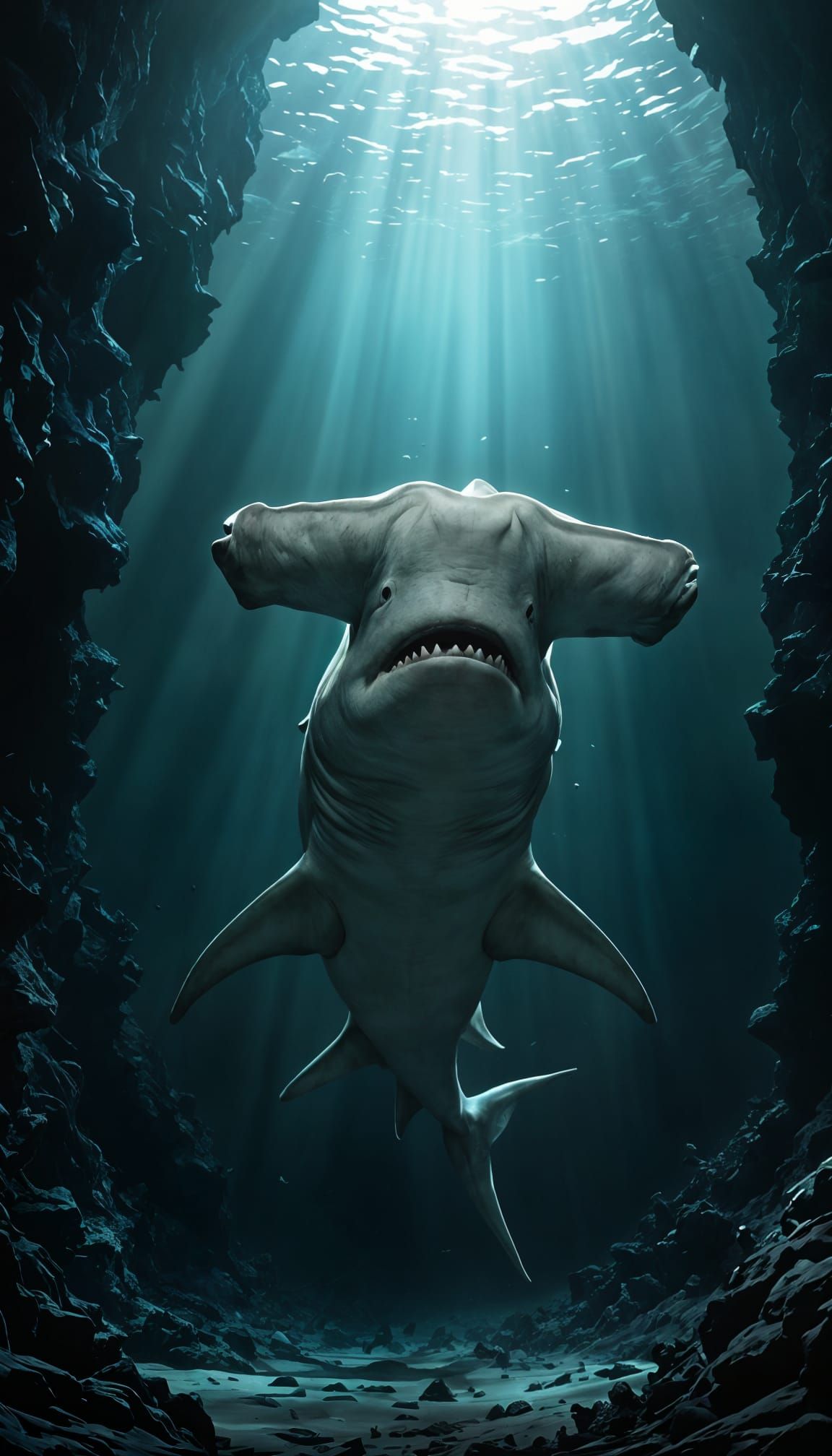 Epic Hammerhead Shark in Ancient Ocean Abyss