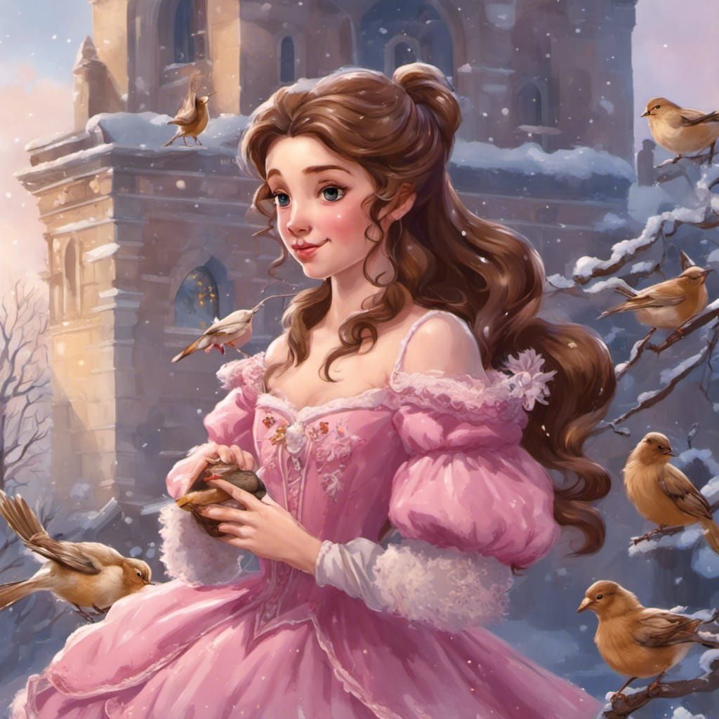 Rococo Princess Feeds Birds in Winter