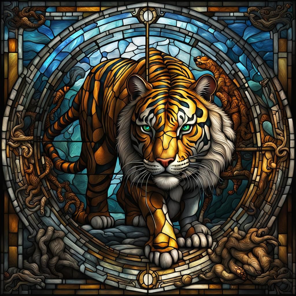 stained glass tiger