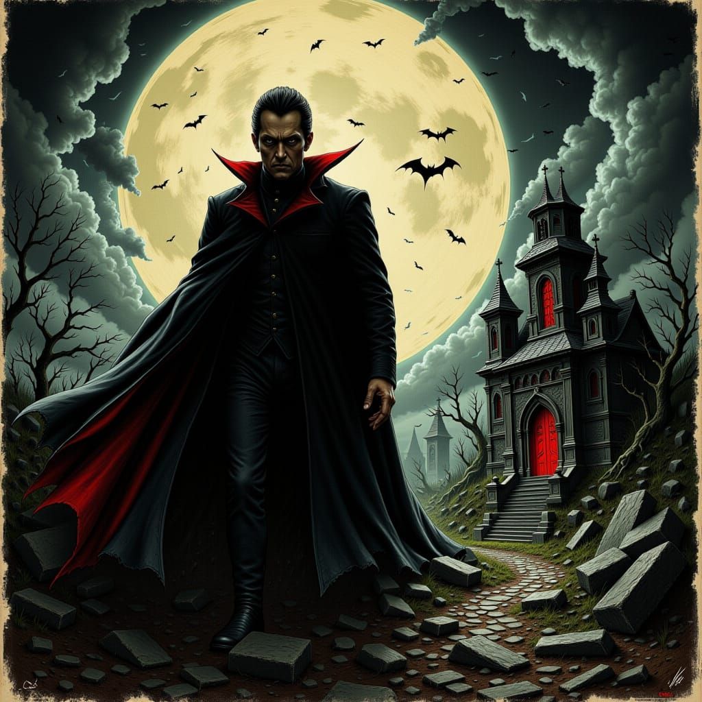 Gothic Horror Poster: Dracula's Menacing Silhouette