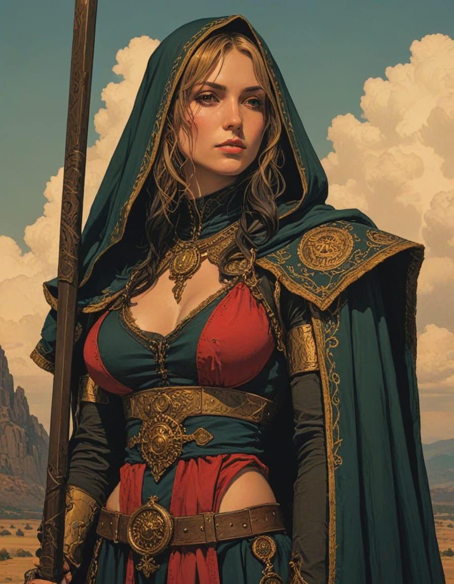 Mysterious Priestess in Ancient Temple